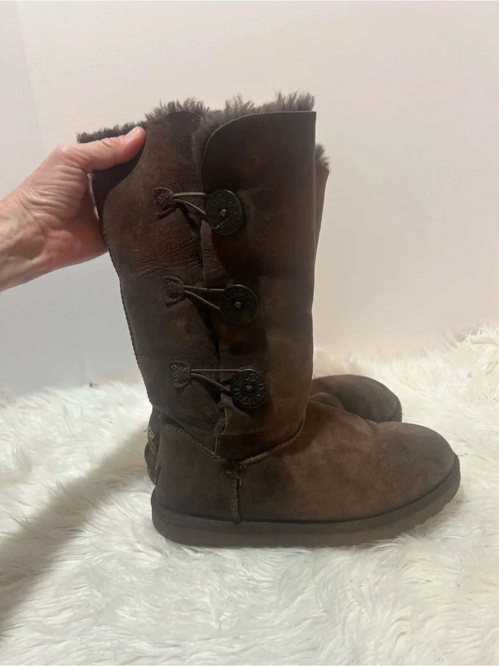 UGG Chocolate Brown Tall Bailey Button Boots 8